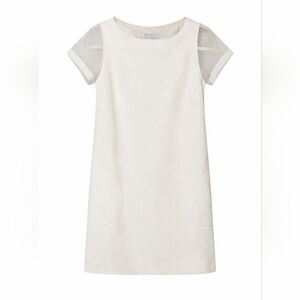 Brunello Cucinelli Cream Mini Dress with Sheer Sleeve Insets